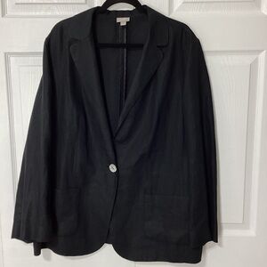 J. Jill Black Linen One Button Blazer Size XL Career Casual Jacket Office